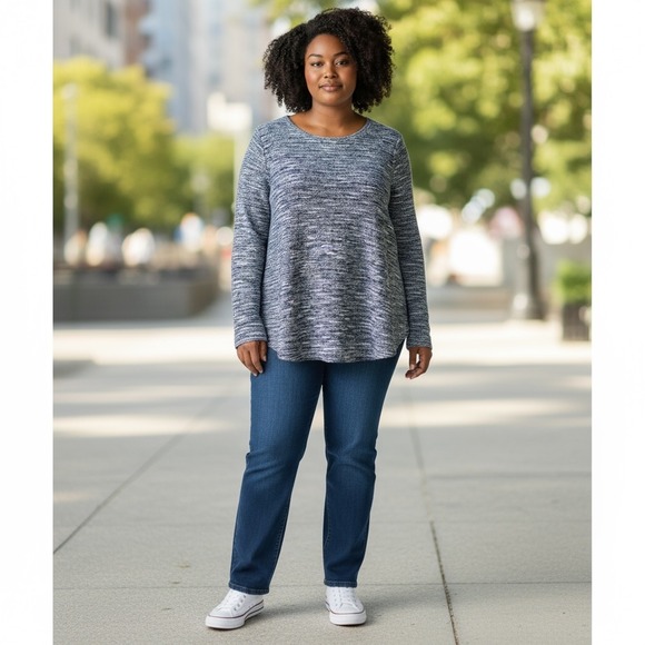 croft & barrow Tops - Croft‎ & Barrow Sweater Womens 1X Blue Heather Knit Marled Long Sleeve Top